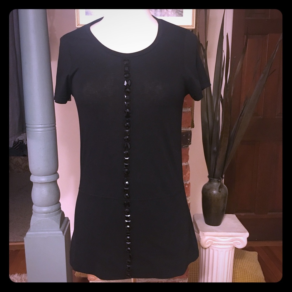 Vera Wang Lavender Label Black Jeweled T-Shirt M